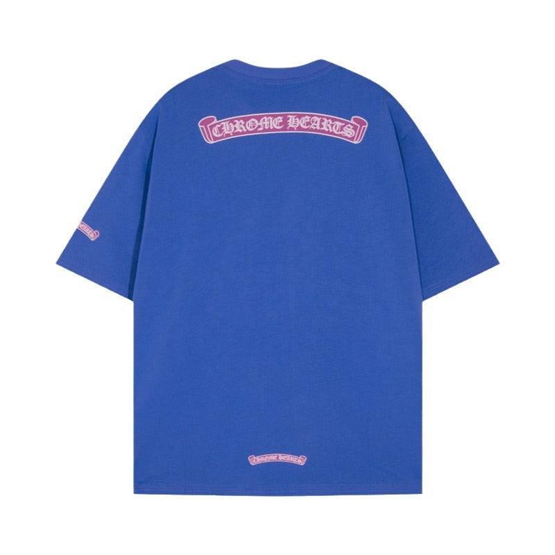 Chrome Heart T Shirts Sanskrit cross print embroidery casual loose