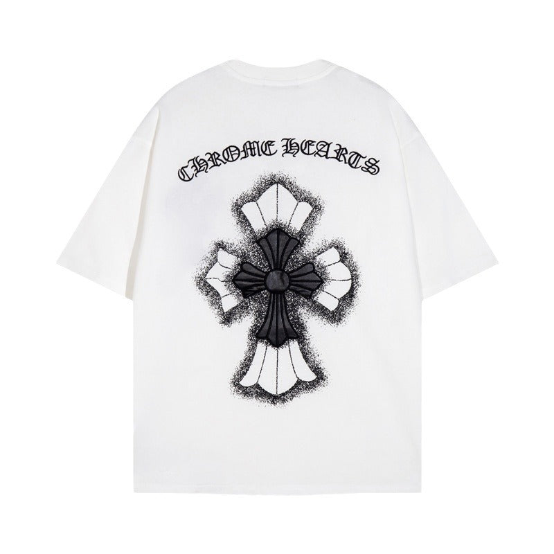Chrome Heart T Shirts Croix Cross Leather Printed Short Sleeve T-Shirt
