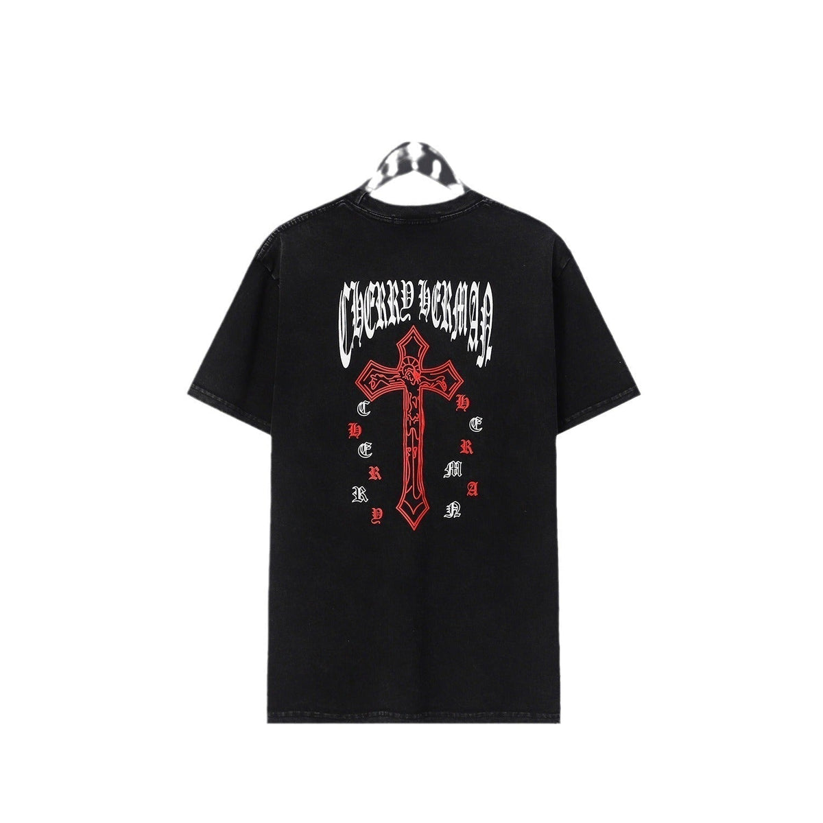 Chrome Heart T Shirts Cross Sanskrit Printed Crew Neck Washed Short Sleeve Fashion T-Shirt